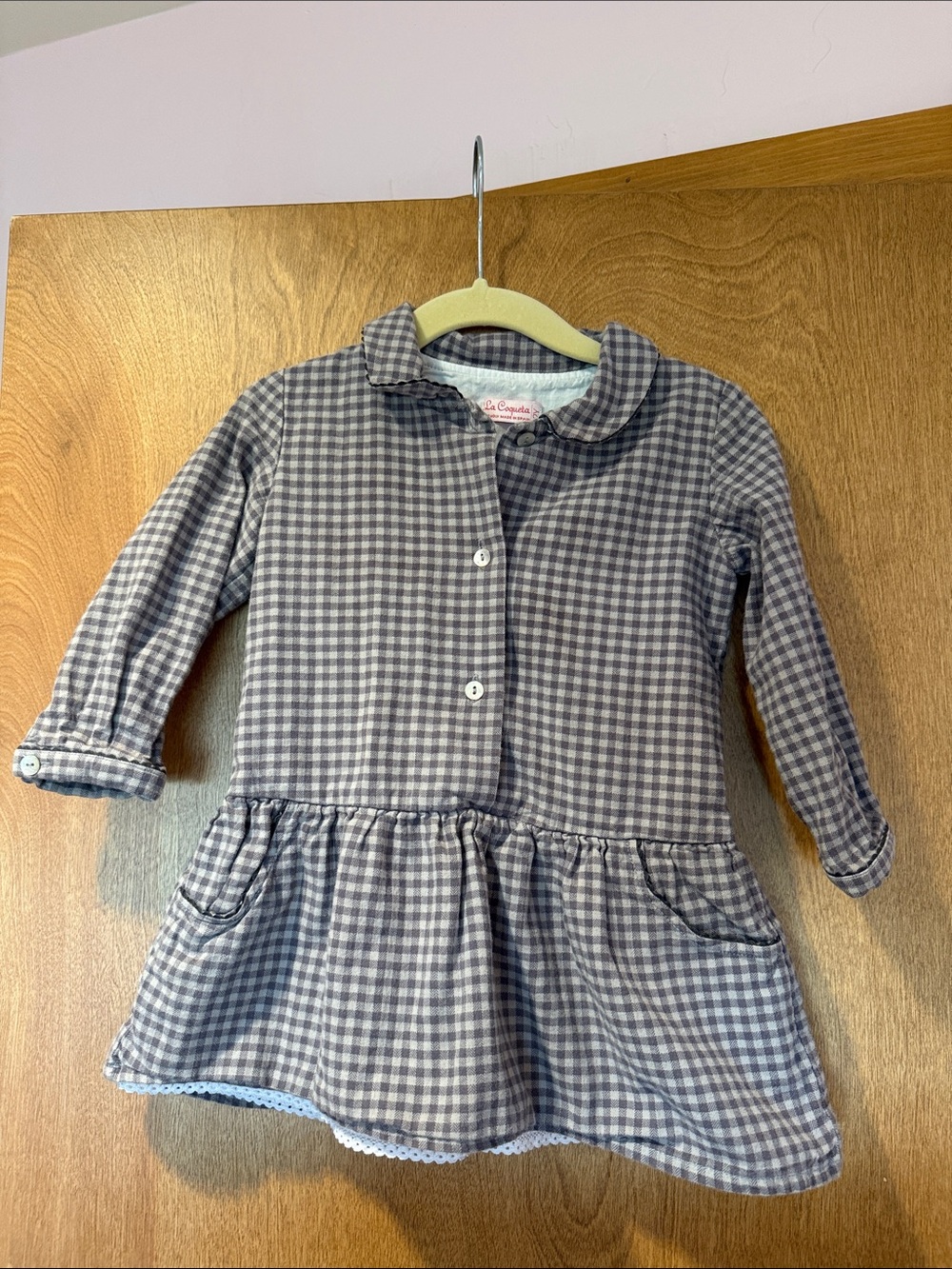 La Coqueta: Gingham Button Cotton Gray & Cream Dress - 2 Year